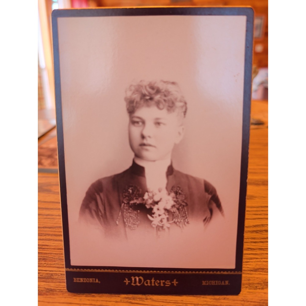 Antique Cabinet Card Woman Lady Victorian Portrait Benzonia Michigan Waters